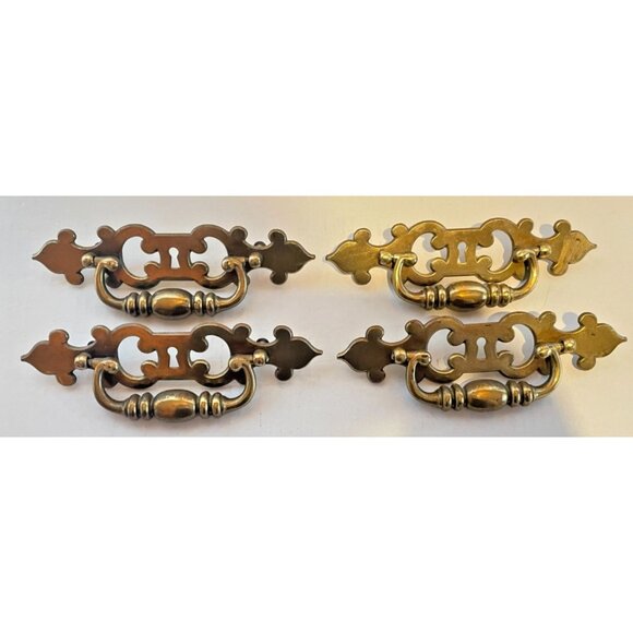 4 Vintage Brass Architectural Salvage Drawer Pulls Hardware USA No. 28322 Ornate - Picture 1 of 8